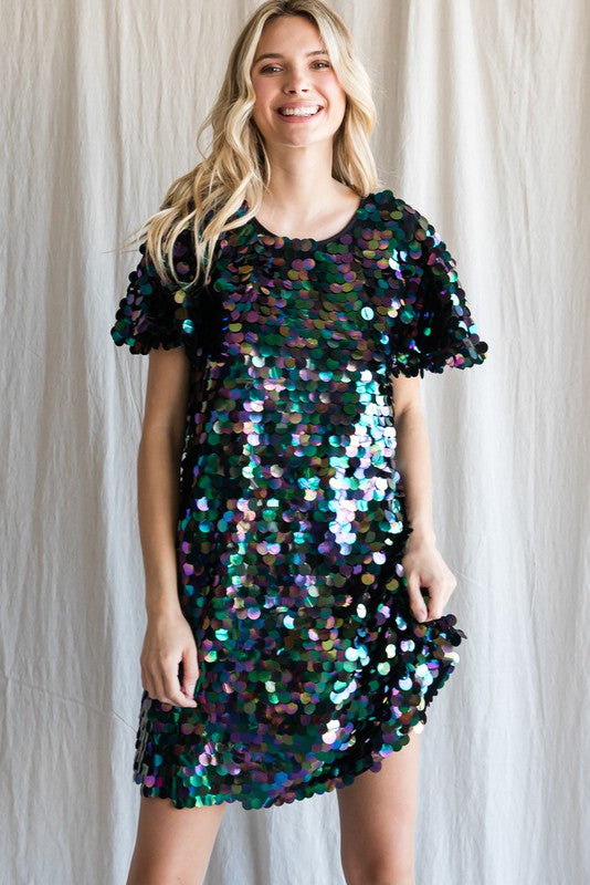 Black Iridescent Paillette Dress Jodifl
