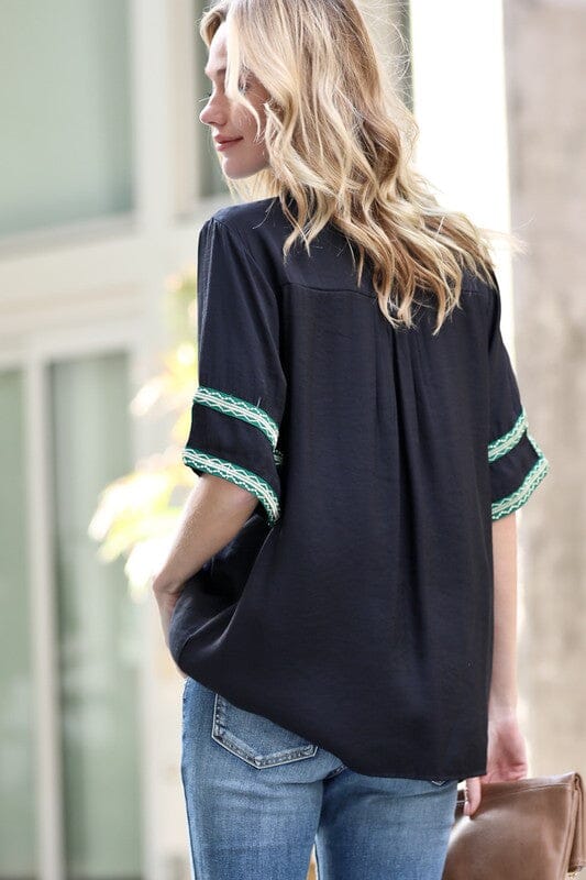 Black Patchwork Detail Blouse mazik