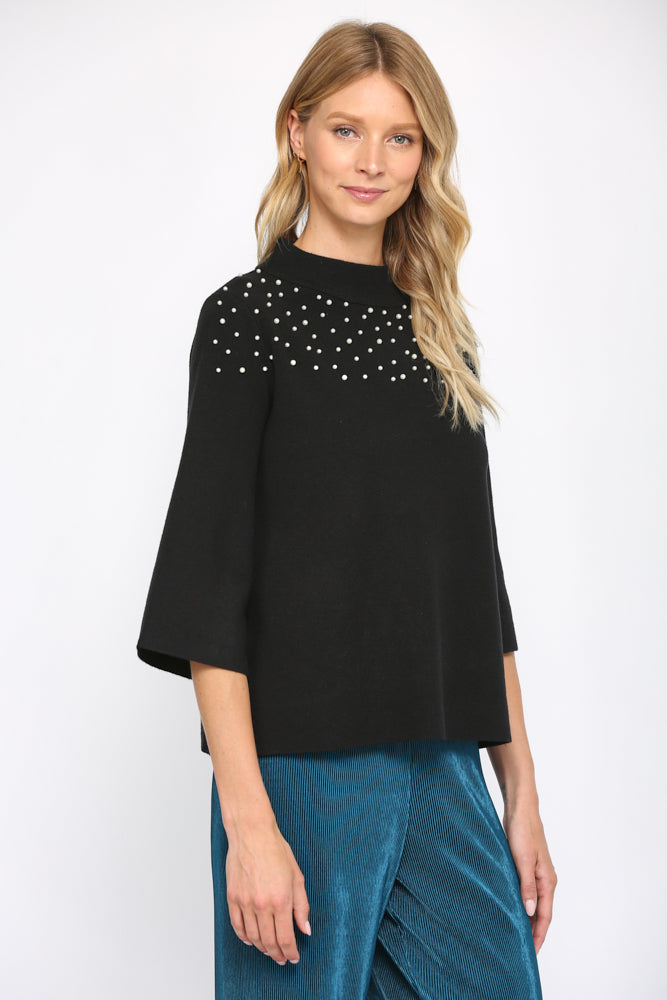 Black Pearl Studded Mock Neck Sweater Fate