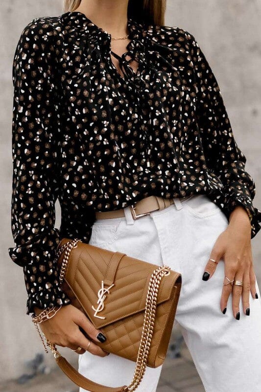 Black Spotted Cuff Sleeve Top Youmi