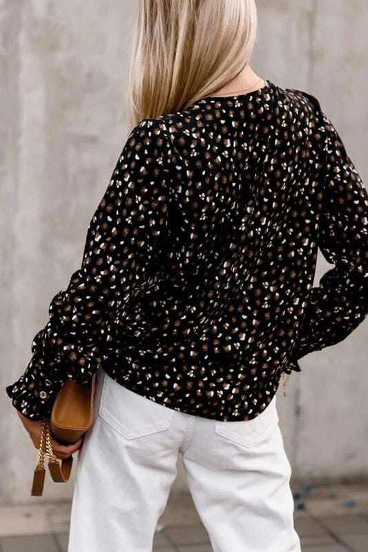Black Spotted Cuff Sleeve Top Youmi