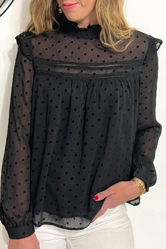 Black Swiss Dot LS Top Shiying