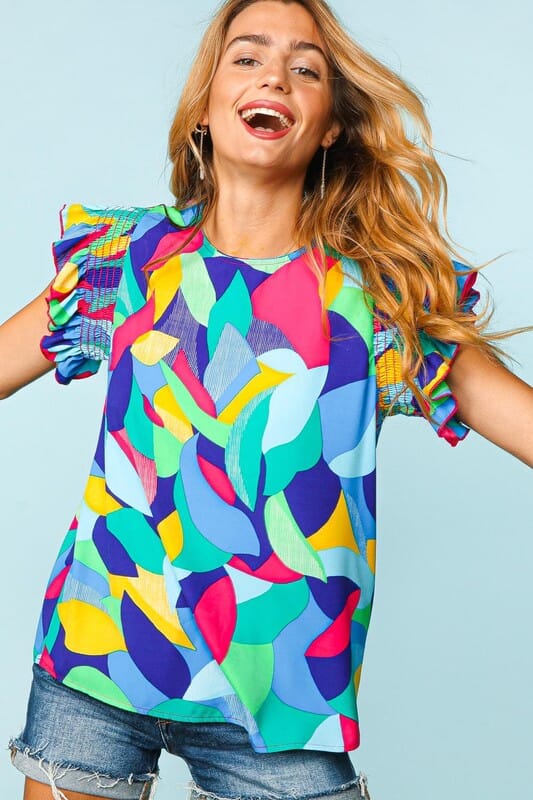 Blue Abstract Top Shewin