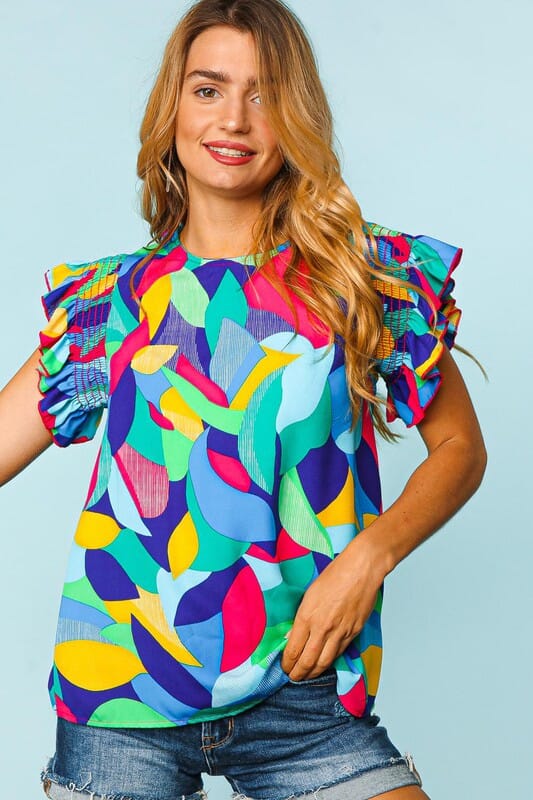 Blue Abstract Top Shewin