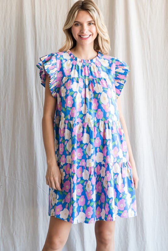 Blue Dress with Pink Floral Jodifl