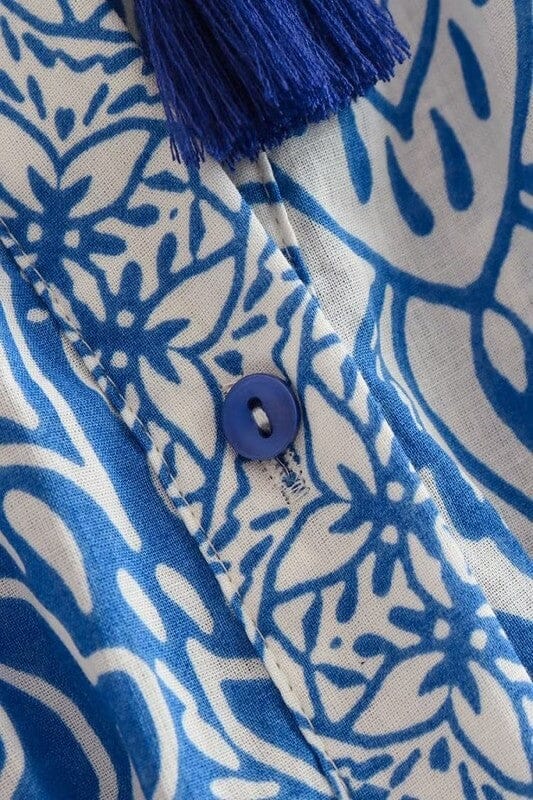 Blue Floral Belted LS Dress Sundayup