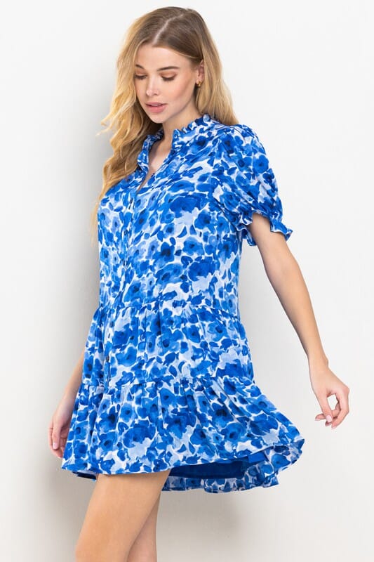 Blue Floral Button Dress 2.0 Ships early May TCEC
