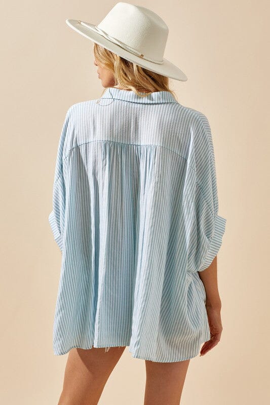 Blue Striped Button Down day + moon