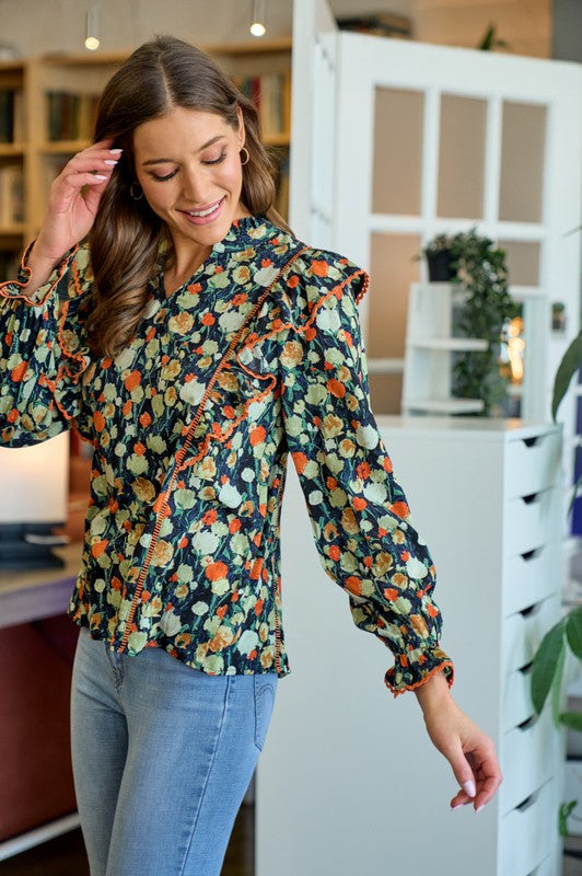 Blue/Orange Floral Top hailey and co.