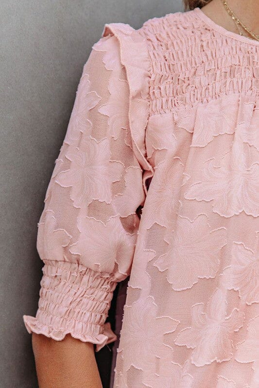 Blush Floral Smocked Sleeve Top Youmi