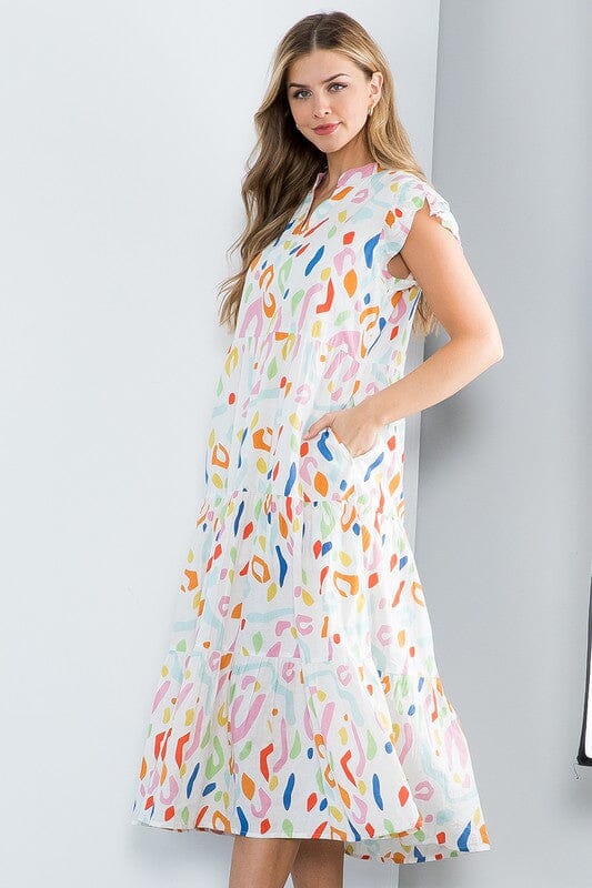 Bright Abstract Tiered Dress thml