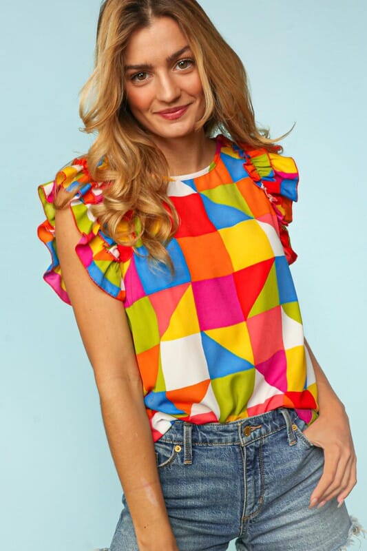 Bright Geometric Double Flutter Sleeve Haptics