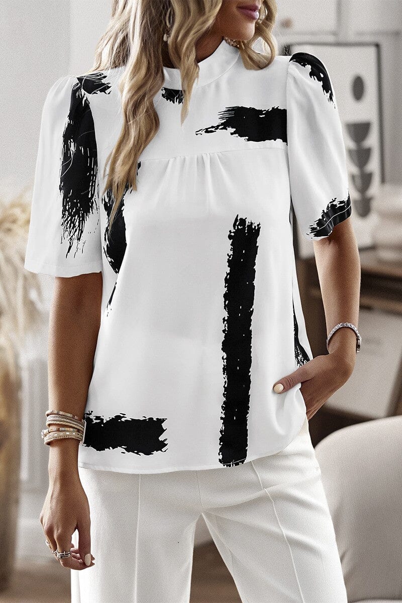 Brush Print Loose Fit Casual Blouse supreme fashion