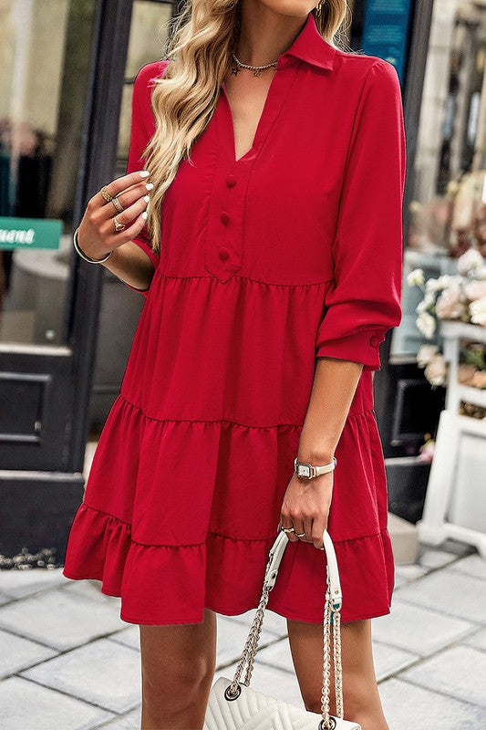 Button Detail Tiered Dress supreme fashion