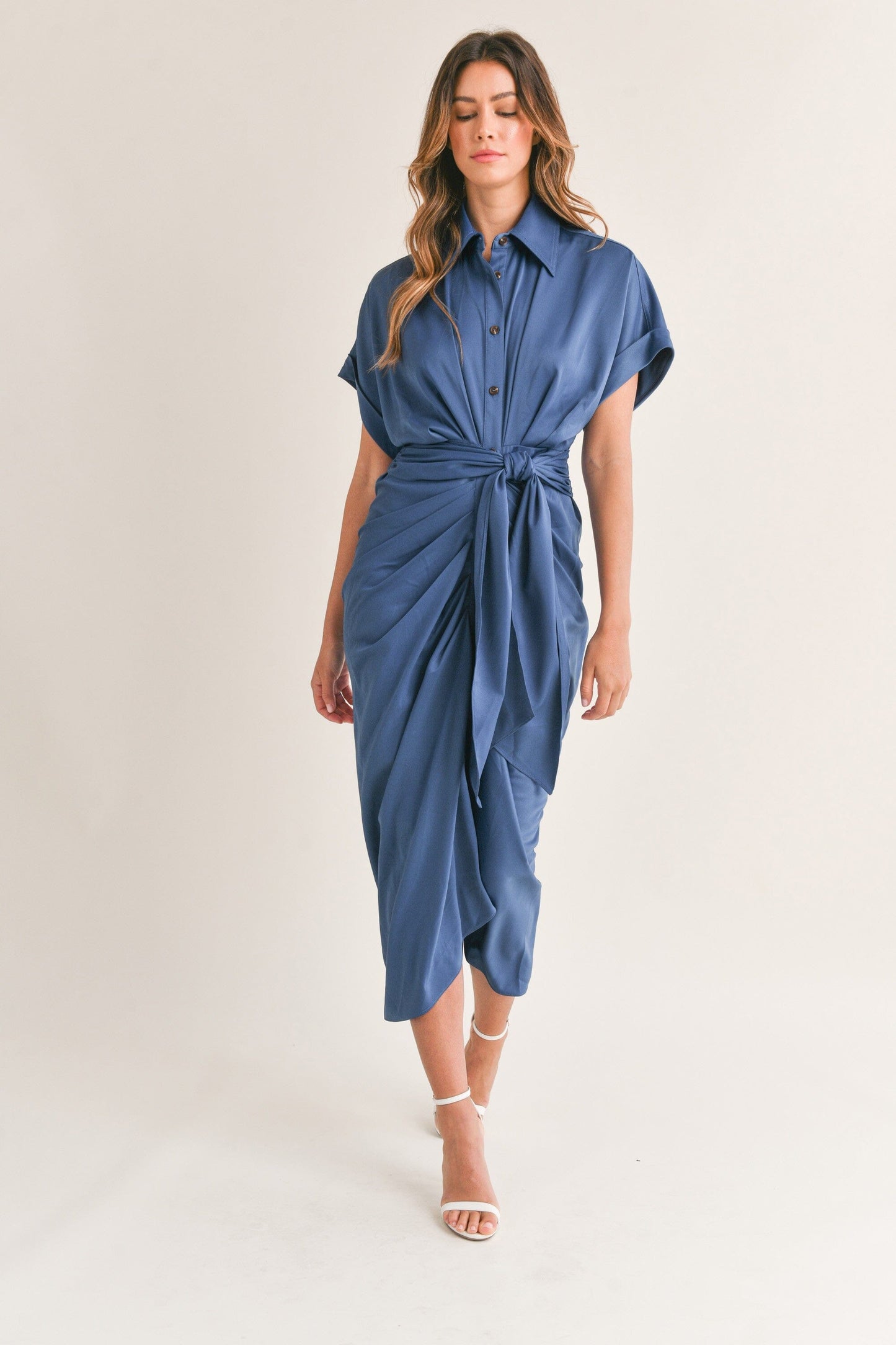 Button Down Tie Waist Dress Fall 2023 Mable