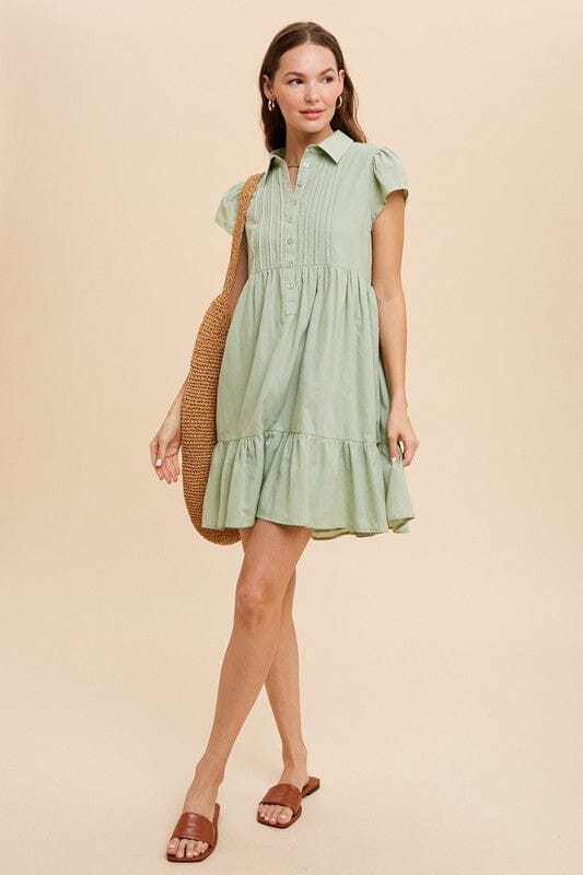 Button Front Cap Sleeve Dress In Loom