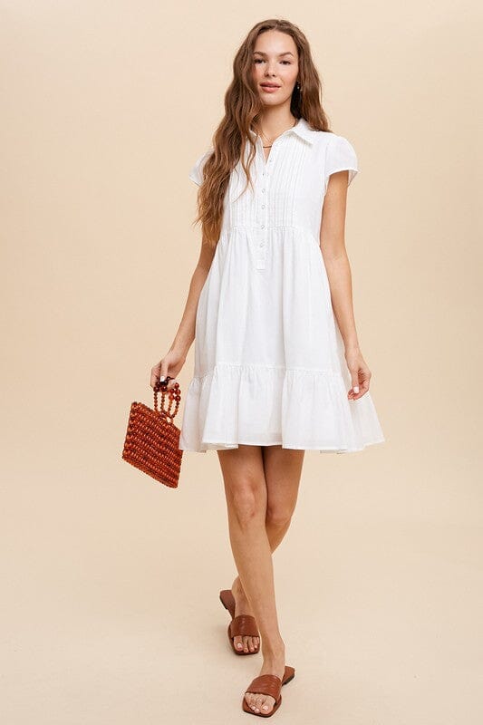 Button Front Cap Sleeve Dress In Loom