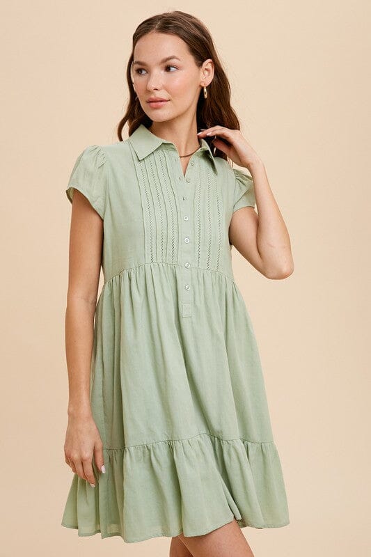 Button Front Cap Sleeve Dress In Loom