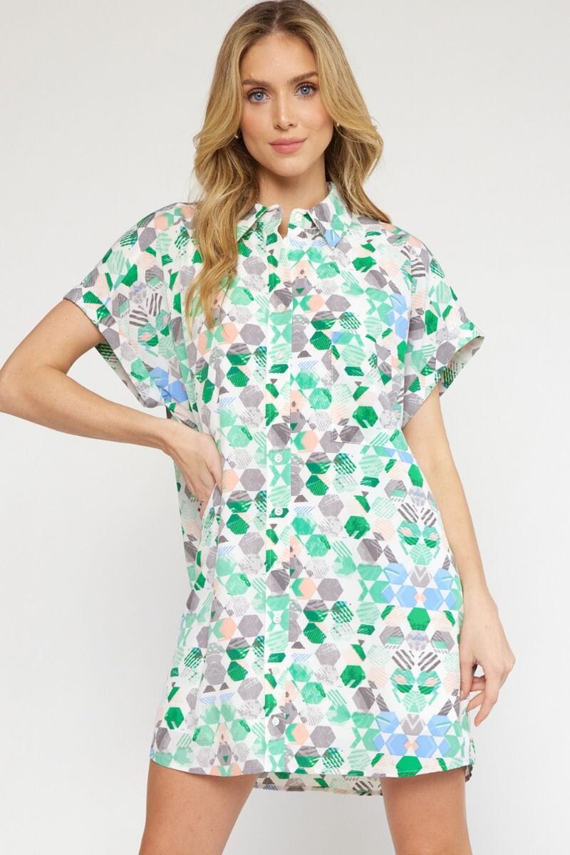 Button-Up Geo Print Dress entro