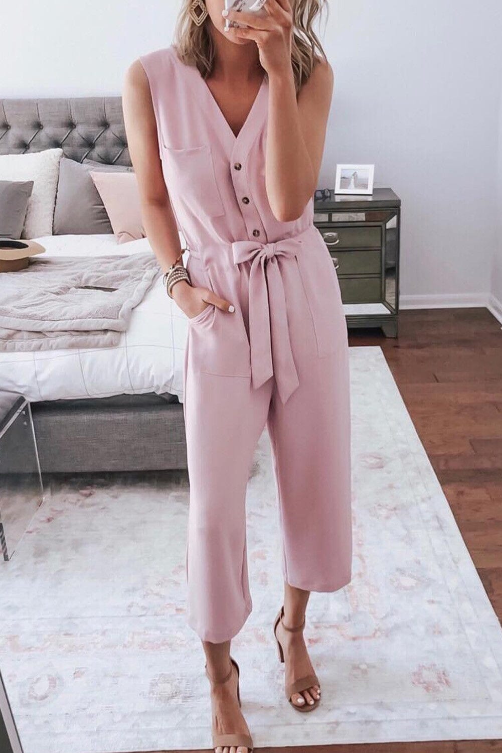 Buttoned Sleeveless Cropped Jumpsuit Shewin