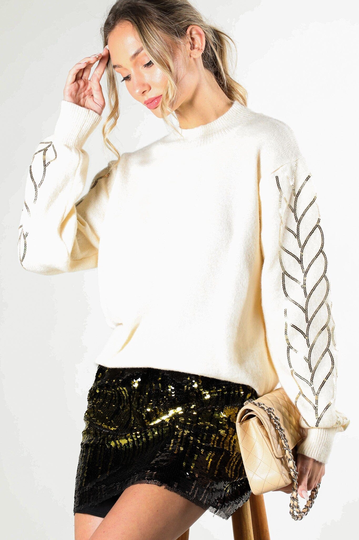 Cable Detail Sequin Sweater Vine & Love