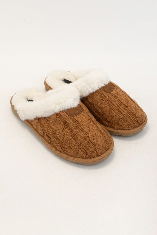 Cable Knit Fur Lined Slippers ccocci