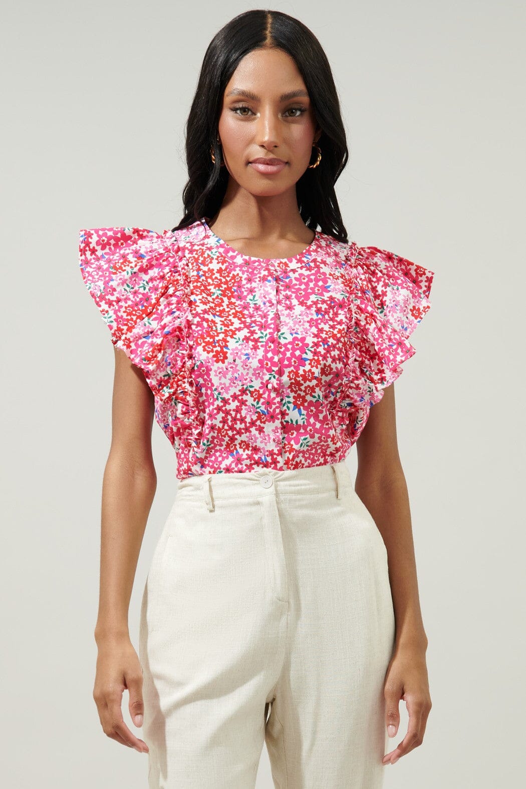 Caicos Floral Vance Button Front Blouse Sugarlips