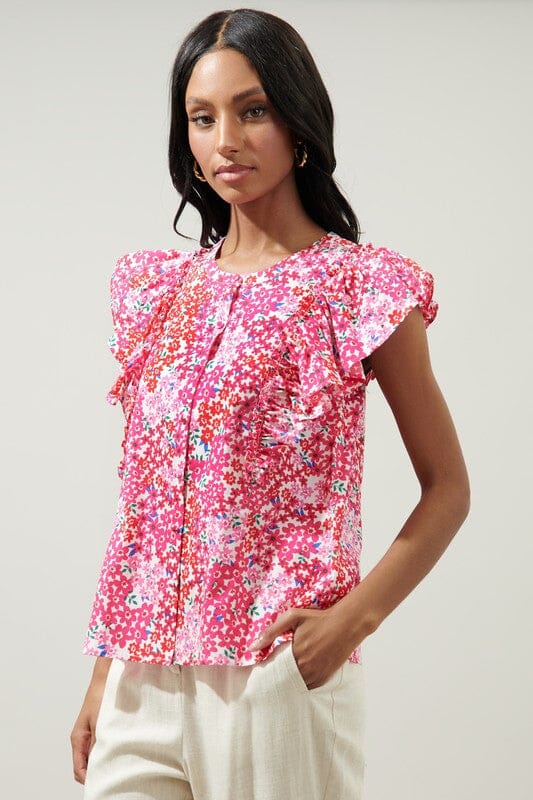 Caicos Floral Vance Button Front Blouse Sugarlips