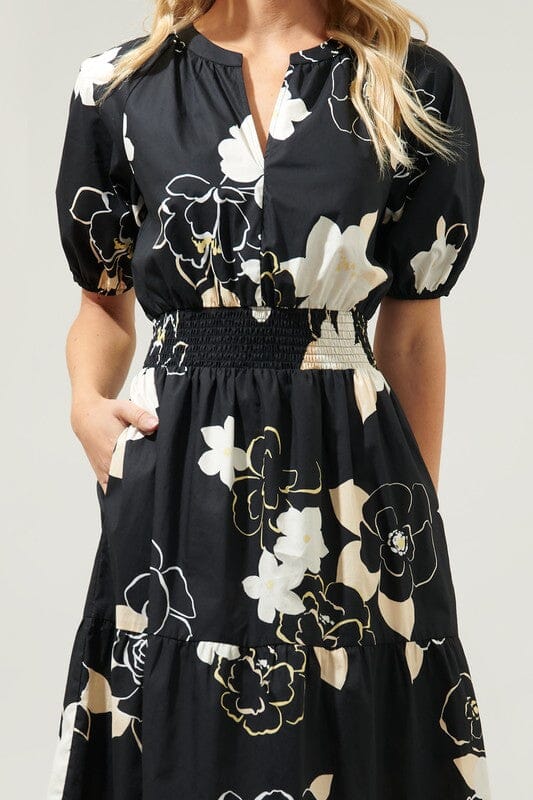 Cairan Rose Hacienda Puff Sleeve MIdi Dress Sugarlips