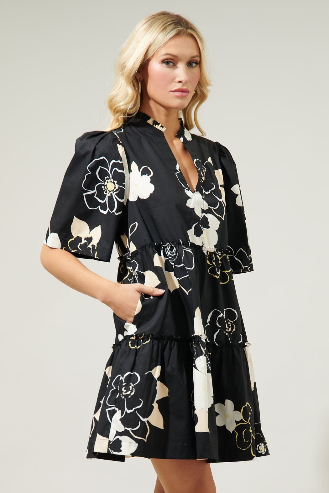 Cairan Rose Tomales Split Neck Shift Dress Sugarlips
