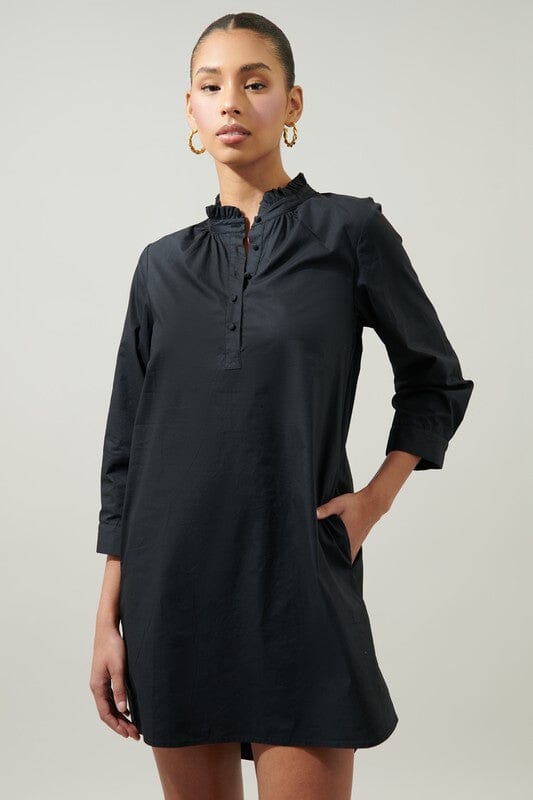 Camden Poplin Collared Shirt Dress Black Sugarlips