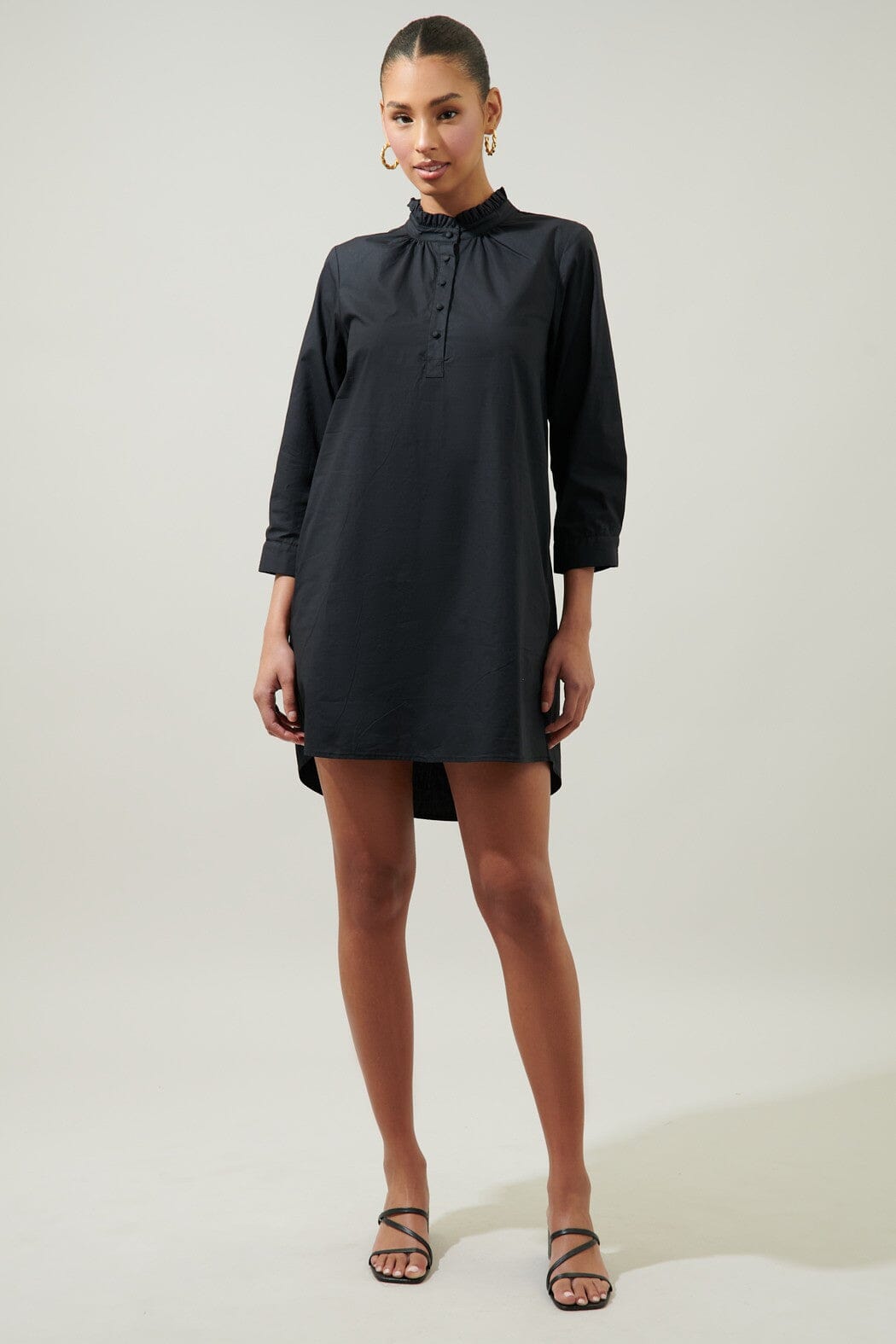 Camden Poplin Collared Shirt Dress Black Sugarlips