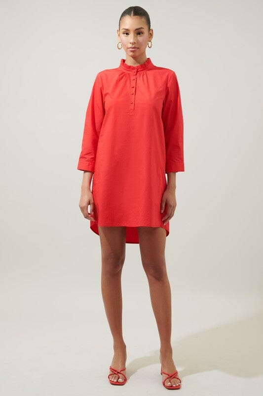 Camden Poplin Collared Shirt Dress Red Sugarlips