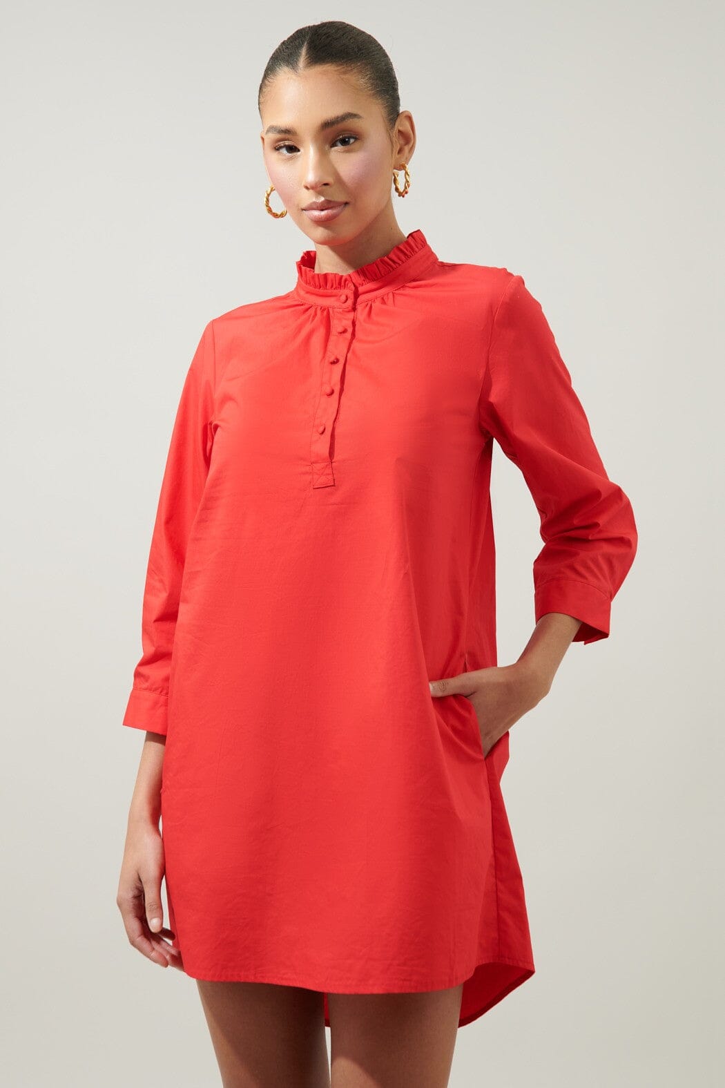 Camden Poplin Collared Shirt Dress Red Sugarlips