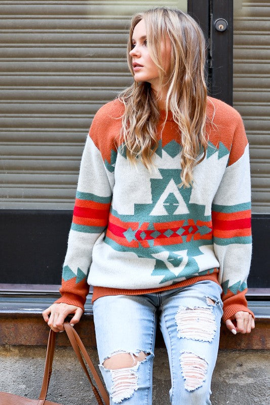 Camel Aztec Sweater mazik