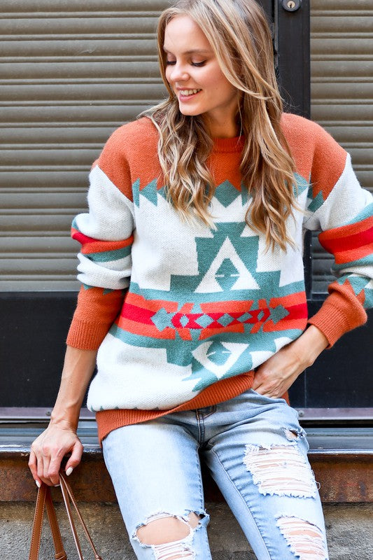 Camel Aztec Sweater mazik