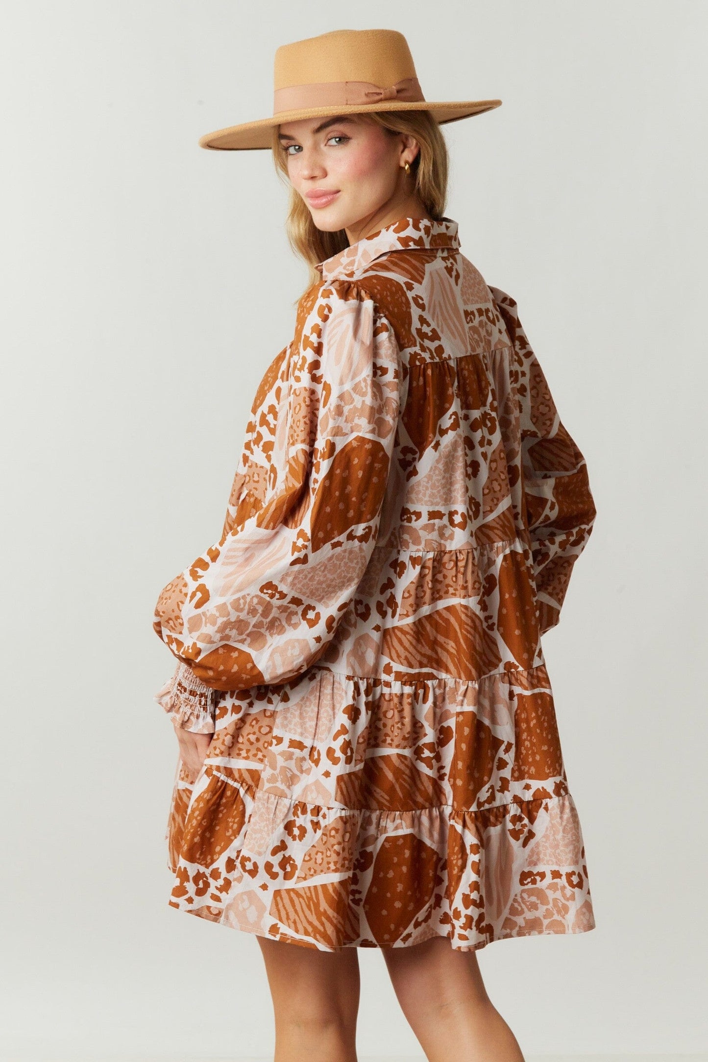 Camo Print Shirt Dress With Tiered Bottom fant