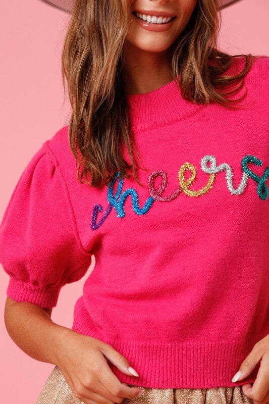Cheers Puff Sleeve Script Sweater peach love california