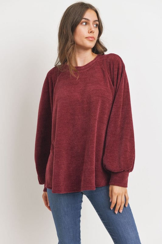 Chenille Balloon Sleeve Top Cherish