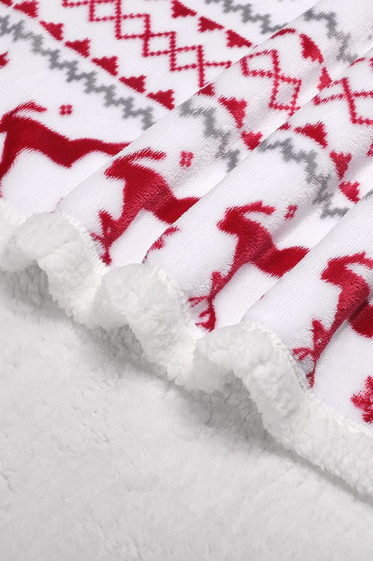 Christmas Elk Geometric Knit Flannel Blanket Shewin