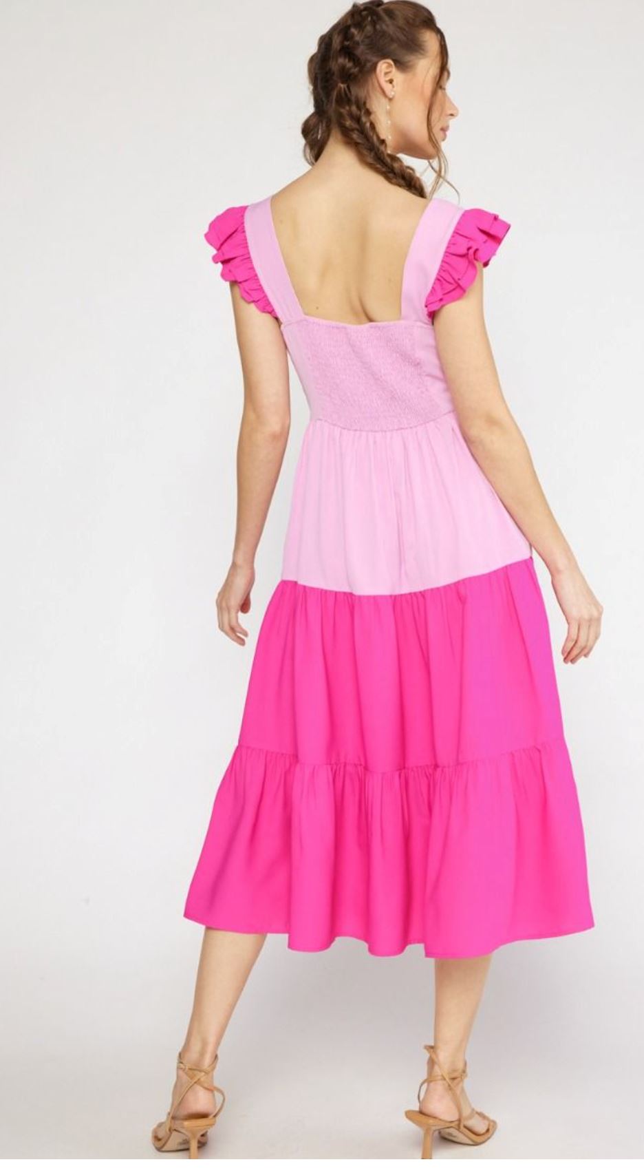 Colorblock Square Neck Pink Maxi entro