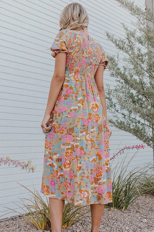 Coral and Pink Smocked Bodice Maxi Youmi