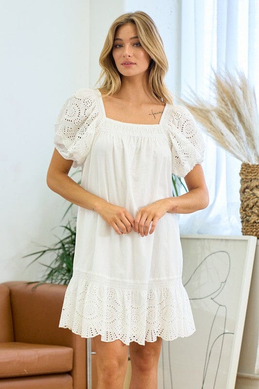 Cotton Eyelet Puff Sleeve Babydoll Dress Doe & Rae