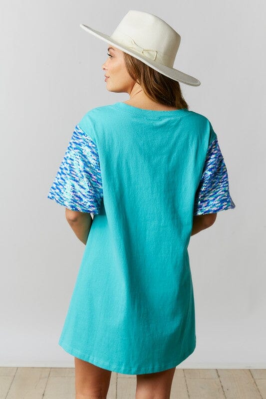 Cotton Jersey Dress w/ Sequin Sleeve- Ships Mid June fantastic fawn