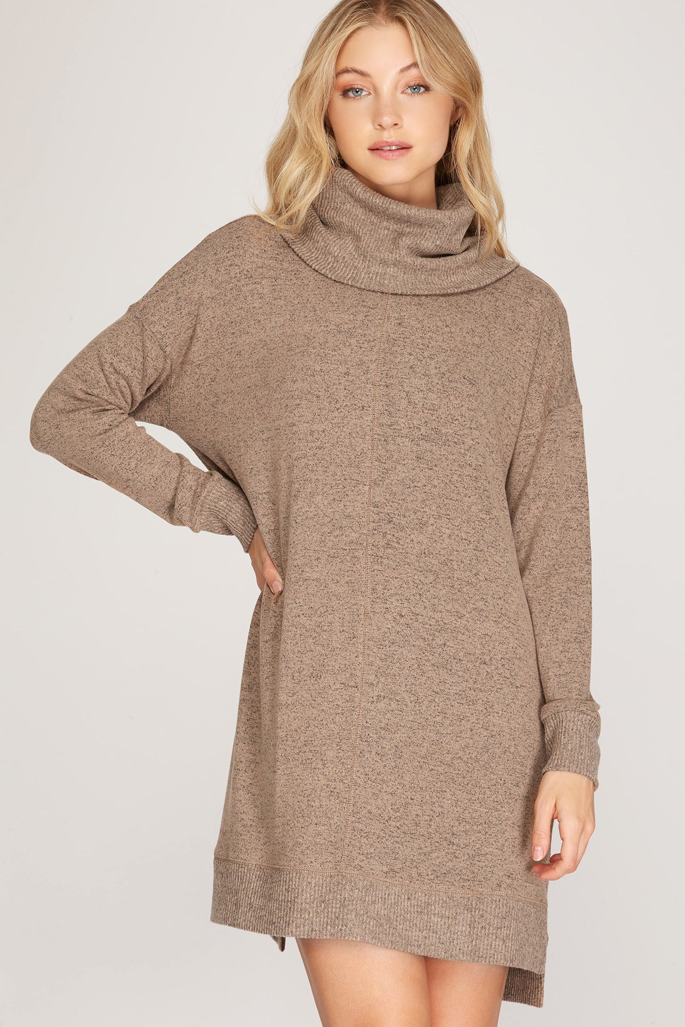 Cowl Neck Shift Sweater Dress she + sky