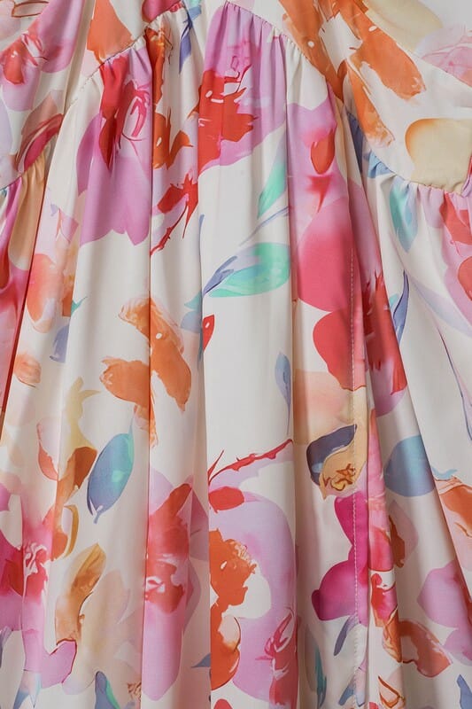 Cream Floral V Neck Maxi Shewin