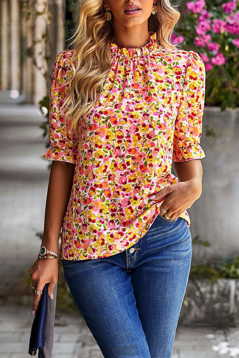 Crew Neck Floral Print Bohemian Top supreme fashion