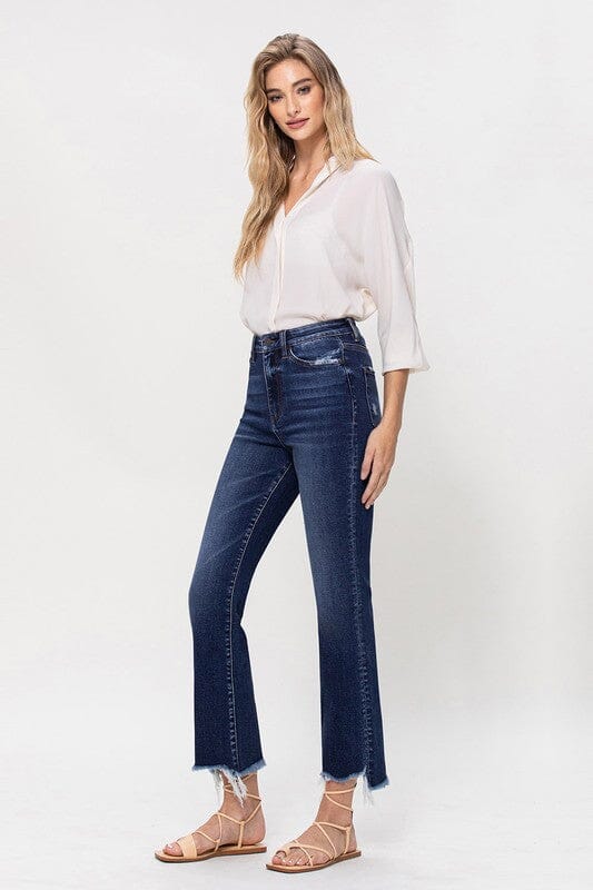 Dark High Rise Jeans with Uneven Frayed Hem Vervet by Flying Monkey