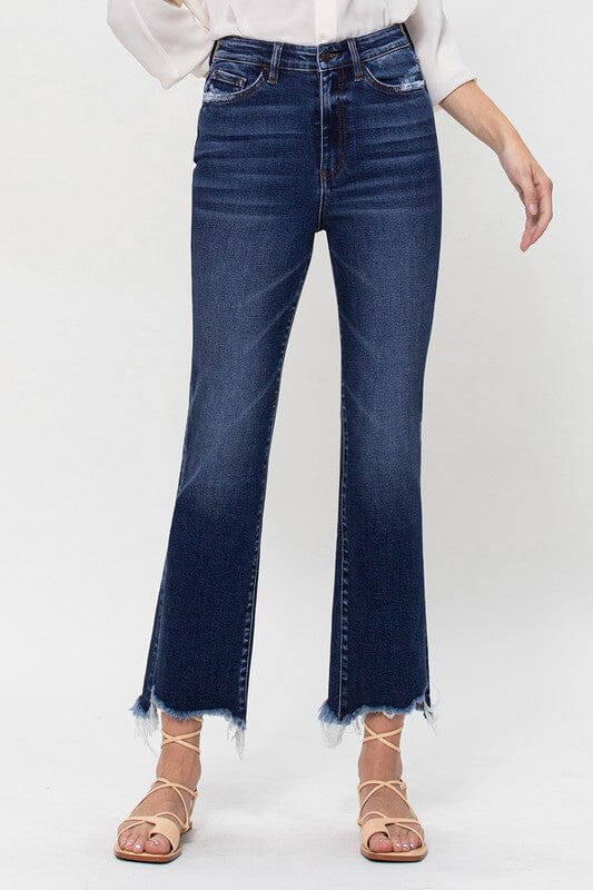 Dark High Rise Jeans with Uneven Frayed Hem Vervet by Flying Monkey