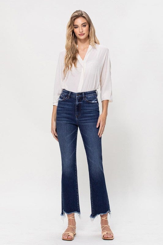 Dark High Rise Jeans with Uneven Frayed Hem Vervet by Flying Monkey
